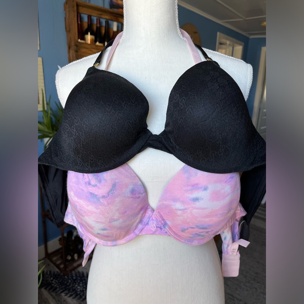 2 Victoria's bras. Both Demi. Black is Very Sexy push-up, tie dye is not push-up
